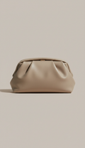 Solaine Sable Clutch in sand leather, front view on neutral background
