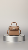 Solaine Champagne Nano Bag in leather with silver hardware, front view on neutral background