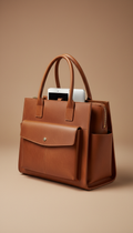 Solaine Structured Work Tote in leather, front view on neutral background