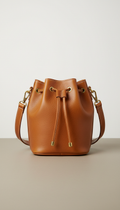 Solaine Milan Bucket Bag in Italian leather, front view on neutral background