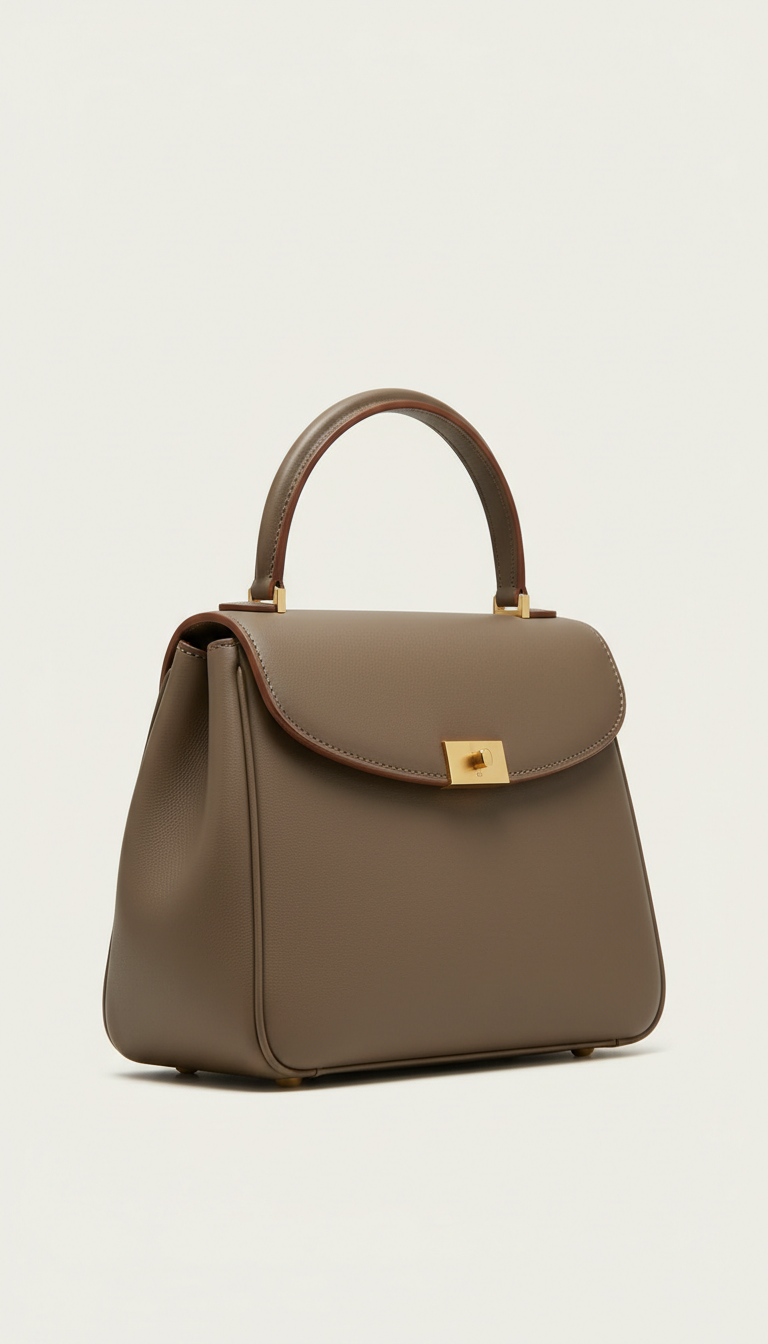 Solaine Reserve Top-Handle bag in matte leather, front view on neutral background