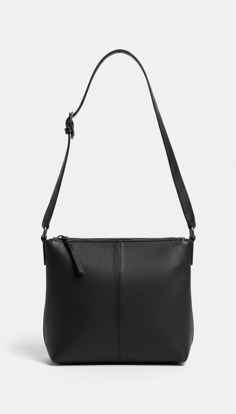 Solaine Monochrome Shoulder Bag in matte black leather, front view on neutral background