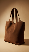 Solaine Suede Tote in coffee-toned suede, front view on neutral background