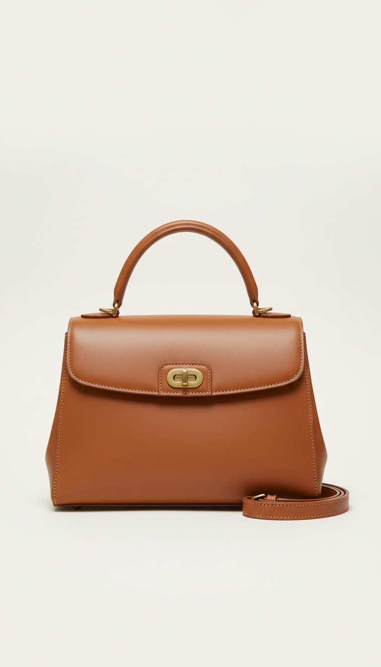 Solaine Ivory Top-Handle bag in leather, front view on neutral background