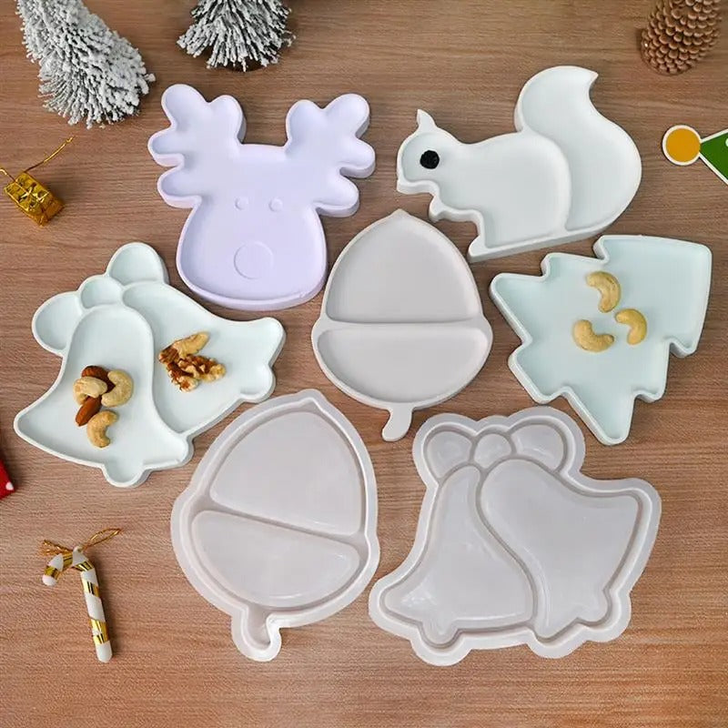Christmas Series Fruit Tray Silicone Molds Plaster Epoxy Resin Casting Molds Snacks Nuts Storage Tray Christmas Ornaments