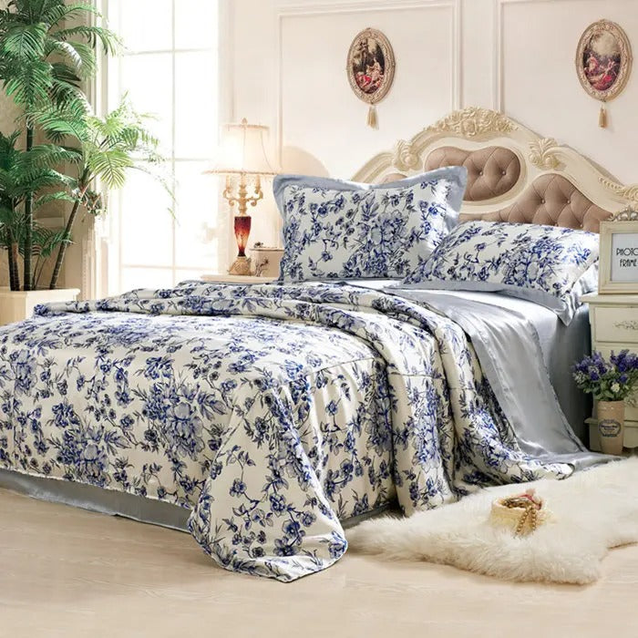 New 100% Mulberry Charmeuse Silk Bedding Set 3PCS Duvet Cover Pillowcase Floral Multicolor Multi Size