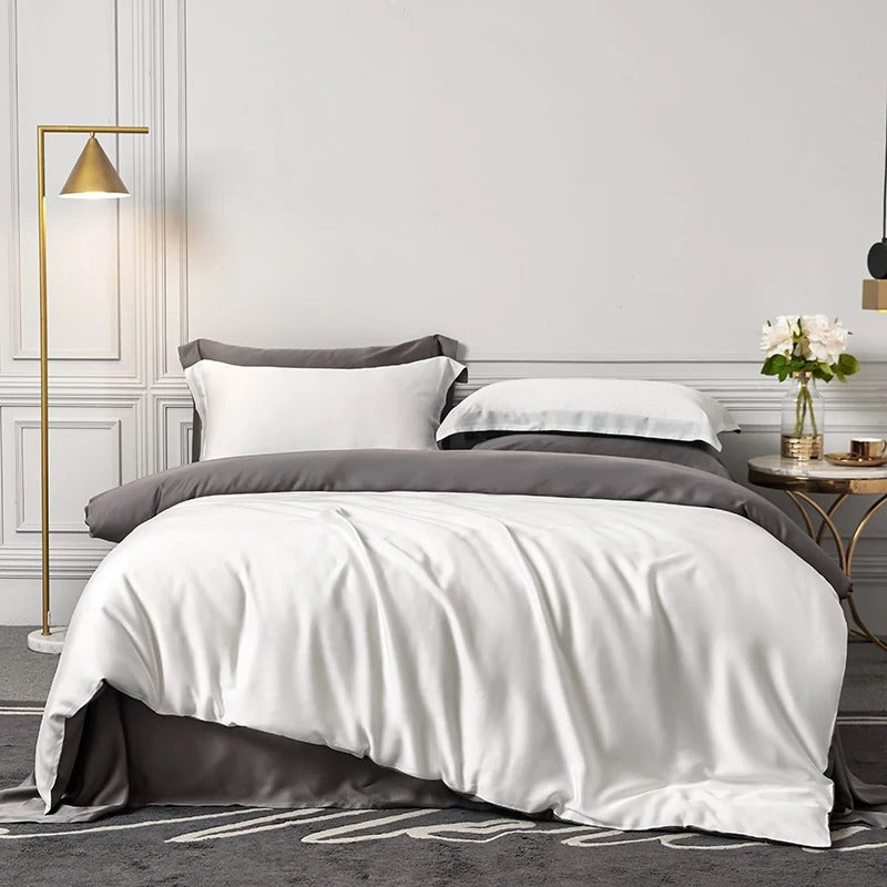 Natural Silk Bedding Set Luxury Quilt Cover Set Soft Duvet Cover Flat Sheet Pillowcases Queen King Size Duvet Cover Set