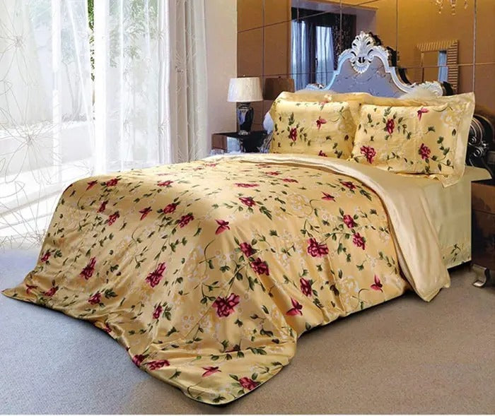 New 100% Mulberry Charmeuse Silk Bedding Set 3PCS Duvet Cover Pillowcase Floral Multicolor Multi Size