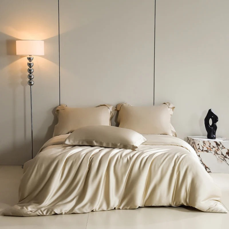 Natural Silk Bedding Set Luxury Quilt Cover Set Soft Duvet Cover Flat Sheet Pillowcases Queen King Size Duvet Cover Set