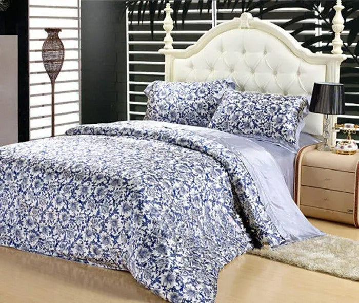 New 100% Mulberry Charmeuse Silk Bedding Set 3PCS Duvet Cover Pillowcase Floral Multicolor Multi Size