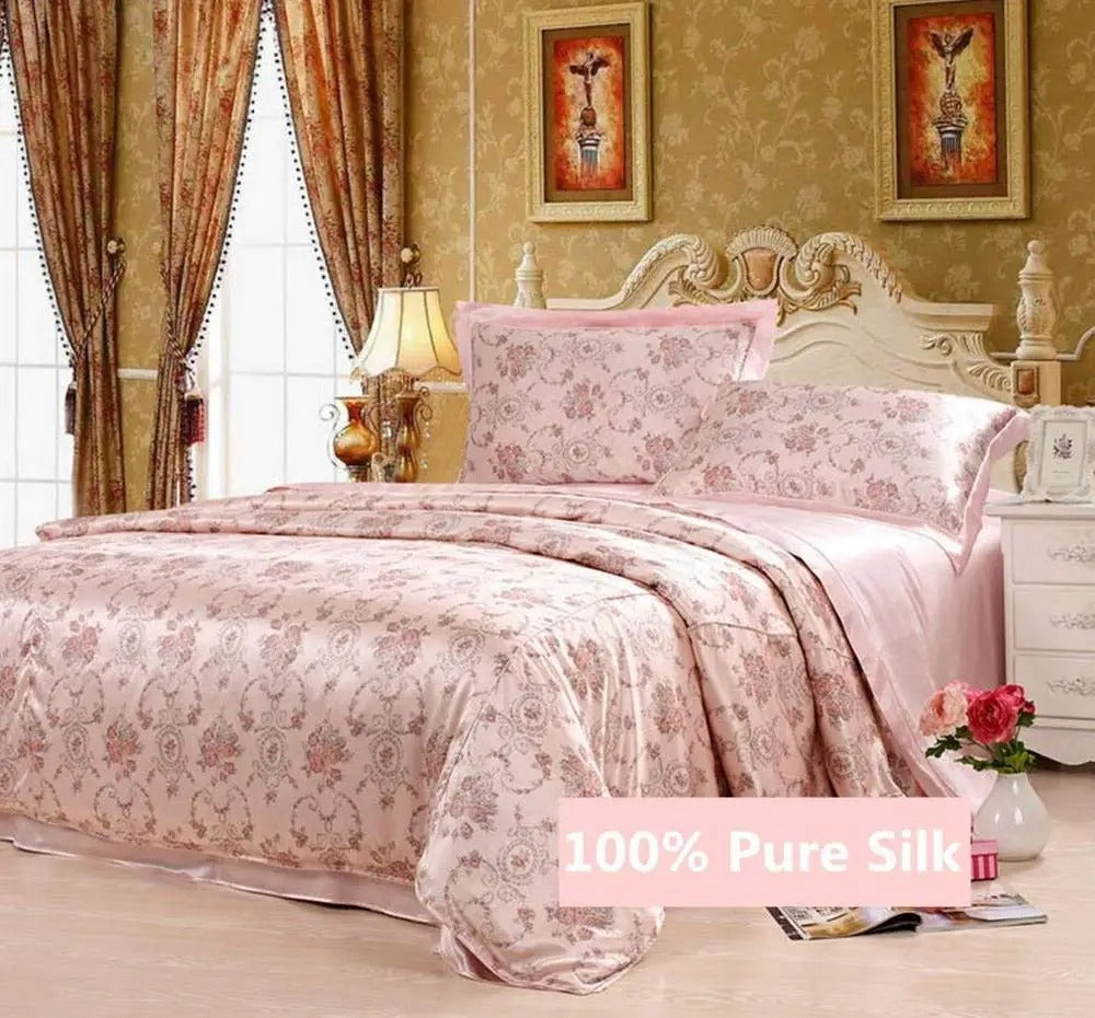 New 100% Mulberry Charmeuse Silk Bedding Set 3PCS Duvet Cover Pillowcase Floral Multicolor Multi Size