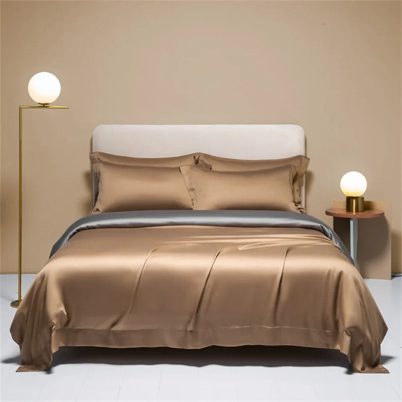 Natural Silk Bedding Set Luxury Quilt Cover Set Soft Duvet Cover Flat Sheet Pillowcases Queen King Size Duvet Cover Set