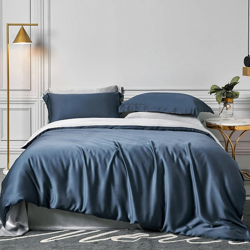 Natural Silk Bedding Set Luxury Quilt Cover Set Soft Duvet Cover Flat Sheet Pillowcases Queen King Size Duvet Cover Set