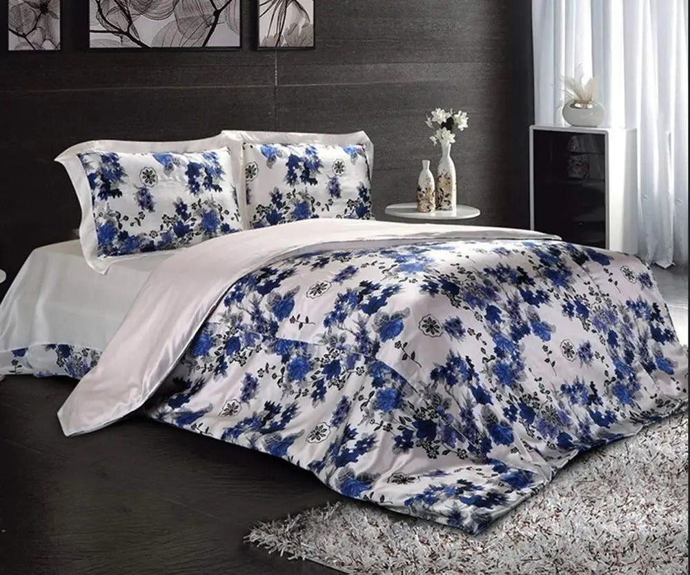 New 100% Mulberry Charmeuse Silk Bedding Set 3PCS Duvet Cover Pillowcase Floral Multicolor Multi Size
