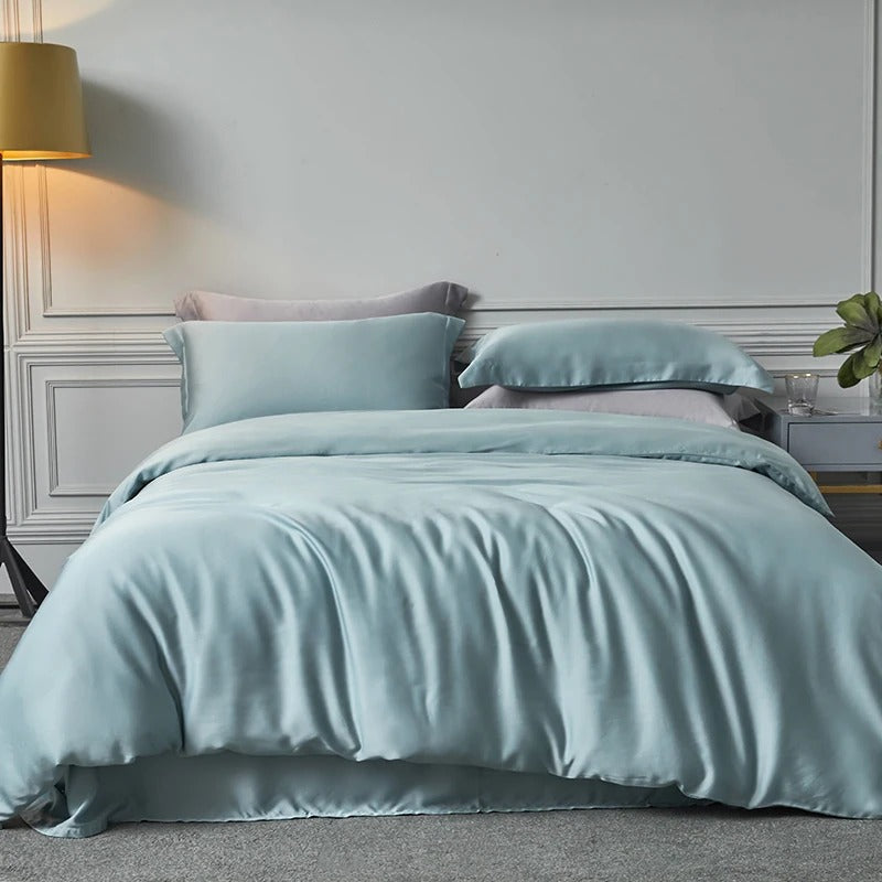 Natural Silk Bedding Set Luxury Quilt Cover Set Soft Duvet Cover Flat Sheet Pillowcases Queen King Size Duvet Cover Set