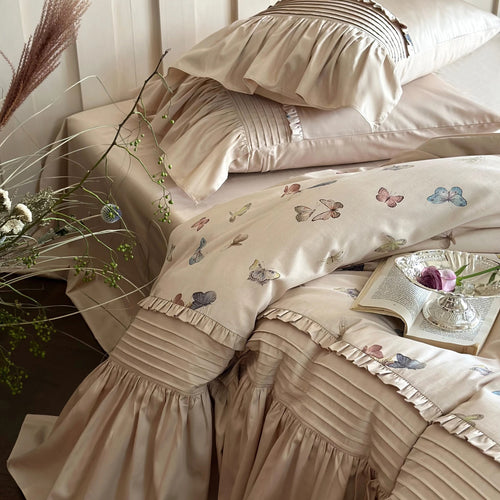 Brand New High-end Cotton Bedding Set, Butterfly Printed Duvet Cover Sets with Bed Skirts, Skin-friendly Bedspread Sheets