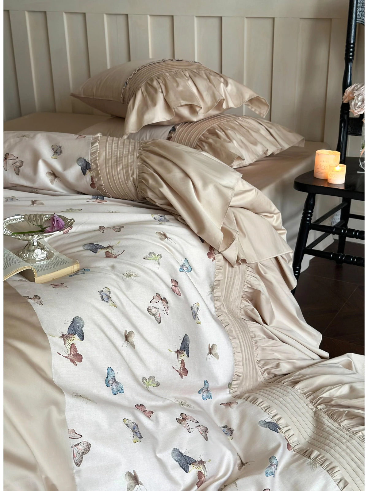 Brand New High-end Cotton Bedding Set, Butterfly Printed Duvet Cover Sets with Bed Skirts, Skin-friendly Bedspread Sheets