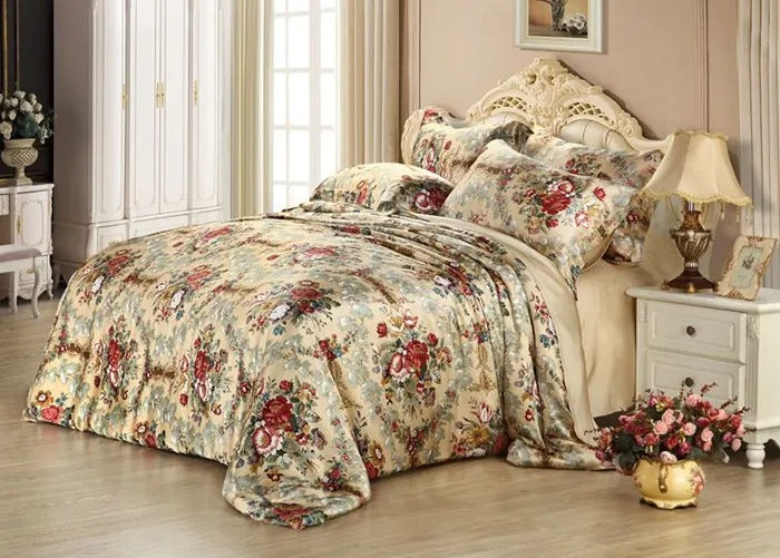 New 100% Mulberry Charmeuse Silk Bedding Set 3PCS Duvet Cover Pillowcase Floral Multicolor Multi Size